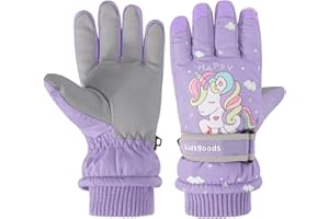 Jupsk Gants Ski Enfant d'hiver Mitaine Moufle Imperméables Velo Gants de Ski Snowboard Fleece Gloves pour Fille Garçon 6-10 Ans（Licorne）