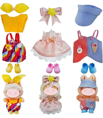 Puppenkleidung-Set Für 17 Cm Plüschpuppen - 2 Overalls, Mützen & Schuhe