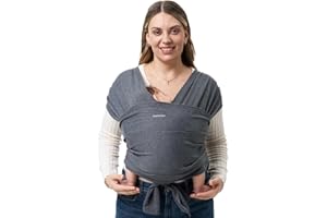 Momcozy Baby Wrap Carrier, Easy to Wear Infant Carrier Slings, Lightweight Hands Free Baby Sling, Adjustable Baby Carriers for Newborn to Toddler 3.6-15kg, Gray