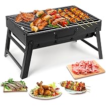 Barbecue Portatile A Carbonella Muntel - Pieghevole, Con Termometro, Manico In Legno, Griglia Nera. Per Campeggio, Spiaggia, Pic-nic, Può Essere Usato Anche Come Affumicatore.