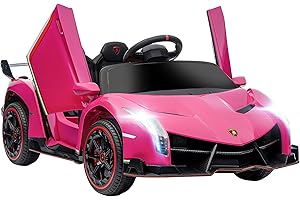 HOMCOM Kinder Elektroauto 12V Kinderauto mit Anzeige, Fernbedienung, Kinderfahrzeug mit Bluetooth, Lamborghini Veneno Elektrofahrzeuge mit Musikfunktion, für 3-6 Jahre Kinder, 3-7 km/h, Rosa