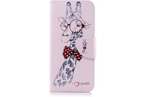 TOPHUNG Samsung Galaxy A6 Case Leather, Shockproof Premium PU Leather Notebook Wallet Case with Kickstand Function Card Holder and ID Slot Slim Flip Protective Skin Cover for Samsung Galaxy A6 Giraffe