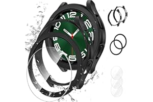 Neitra [Pack of 2+2+3 Samsung Galaxy Watch 6 Classic Protective Case + Screen Protector 47 mm Case, 3 Scratch-Resistant Protective Films + 2 Hard PC Bumper Cases + 1 Bezel Adhesive Ring Case for