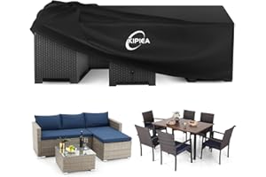 Kipiea Garden Furniture Covers Waterproof, 420D Oxford Fabric Outdoor Furniture Cover for Table & Chairs Windproof, Heavy Duty Patio Rattan Furniture Cover, Anti-UV, No Tear - 188 x 188 x 71cm