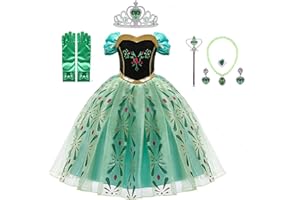 IDOTTA Elsa Costume Dress,Anna Princess Fancy Cosplay Dress for Girls Party Bridesmaid Pageant Birthday Halloween Christmas with Crown Magic Wand Accessories