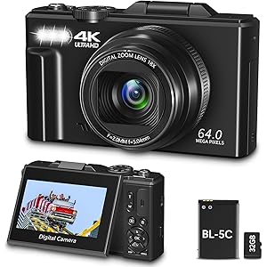 LEQTRONIQ Digital Camera for Photography, 4K, 64MP Vlogging Camera for YouTube, 3\