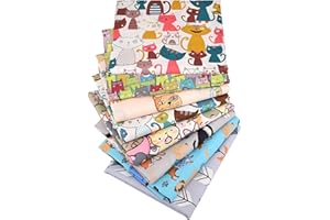 EXGOING 8PCS Cotton Fat Quarters Fabric Bundles 50x50cm (20"x20")-High-Density Material for Sewing, Quilting & Patchwork for DIY-Animal, Floral, Polka Dot, Check Patterns (8pcs Cartoon Cat)
