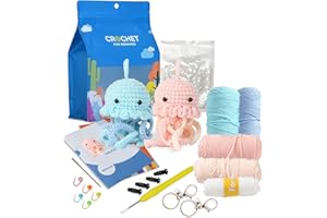 Ktmeor Crochet Kit for Beginners,Crochet Animal Kit for Beginners 2 Jellyfish with Step-by-Step Video Tutorials,Crochet Starter Kit DIY Knitting Supplies for Adults 40% Extra Practice Yarn