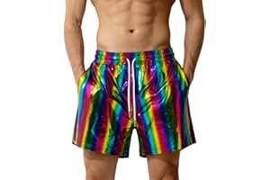 Casey Kevin Men's Metallic Shorts Reflective Rave Shorts with Pockets