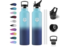 KOLLYKOLLA Borraccia Acciaio Inox 1 Litro, Bottiglia Termica Senza BPA, a Prova di Perdite, Borraccia con Cannuccia, Isolamento Doppia Parete, Facile Pulizia, Termos per Ciclismo, Palestra, Campeggio, Gym