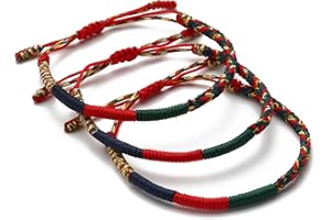 LUCKY BUDDHIST - Set of 3 tibétain Bracelet porte-bonheur pour adolescents, hommes et femmes – Bracelets d'amitié tressés – Fait à la main avec amour – Style Tibet – Bracelet Nylon réglable
