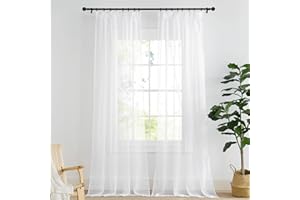 ‎PONY DANCE PONY DANCE Weiße Gardinen mit Kräuselband Wohnzimmer Vorhänge Transparent 2er Set H 245 x B 140 cm Voile Gardinen für Schienensystem Sheer Curtains for Bedroom/Living Room