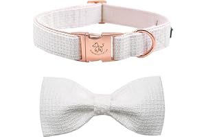 Elegant little tail Obroża dla psa z kokardką – biała, regulowana obroża dla psa z kokardką, bawełniana, wytrzymała obroża z kokardką, prezent dla zwierząt domowych, obroża dla psa XS