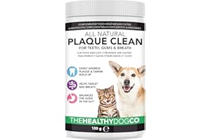 THE HEALTHY DOG CO Tutto Naturale Plaque Clean | Antiplacca, Tartara e Anti Alito Cattivo in Polvere per Cani e Gatti | 160-320 Dosi | La Scelta Sana per Pulire i Denti Del Tuo Animale e Prevenire Problemi Alle Gengive