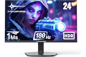 Minifire 24 inch Gaming PC Screen, 180Hz, 1ms, AdaptiveSync, VA Monitor, FHD, 110% sRGB, 1xHDMI 1.4/1xDP 1.2 Ports, BluelightShield, Ultra-Thin Bezel, Adjustable Tilt (MFG24F4 HDMI Cable Included)
