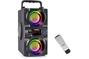 TENMIYA Bluetooth Speaker, 40W (60W Peak) Portable Wireless Speaker with Colorful Lights, Double Subwoofer Heavy Bass, FM Radio, MP3 Player, Bluetooth 5.0, Loud Stereo speakers for Home Outdoor Party Camping