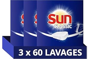 Sun Tablettes Lave-Vaisselle Classic, Fabriqué en France, Economie d'eau et d'électricité, 180 Lavages (Lot de 3x60 Lavages)