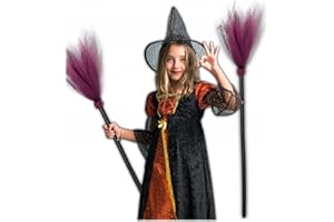 KRUMAD Miotła Czarownicy 87 cm dla Dzieci i Dorosłych, Halloween Hexe Akcesoria do Kostiumu, Wiedźma Baby Jaga, Dodatek do Stroju, Miotła na Bal Przebierańców, Dekoracja Imprezowa (Różowa)