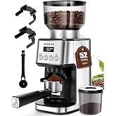 Aigostar Electric Coffee Grinder, 52 Grind Settings, Stainless Steel | 320g+130g Coffee Cone Grinder, Professional Grinder wi