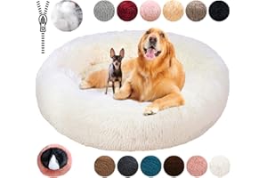 KZhanmy Panier Chien Rond Dehoussable,Grande Taille Apaisant Chien Coussin Lavable Anti-dérapant Anti Strss,Lit Chien Moelleux en Doux,Grand et Moyenne Tapis,12 Couleurs-White||XL-80cm/31.4in