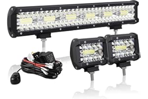 AUXTINGS Barra LED Offroad 45 cm 360W 3 Filas + Luces de Trabajo 10 cm Con Cableado 12V - Haz Spot y Flood Para Tractor Coche Camión Barco 4x4 ATV, Impermeable