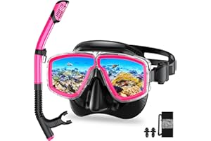TONFARB Masque de Plongée pour Adulte, Ensemble Combo Masque de Plongee avec Tuba,Le Masque Plongee est en Verre Trempé, Anti-Buée et Anti-Fuite Vision Panoramique à 180° Masque Tuba Unisexe