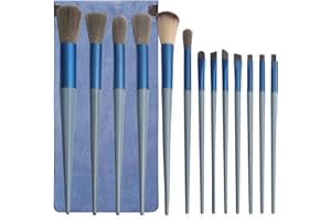 SRUIDYLADY Lot de 13 pinceaux de maquillage pour fond de teint, poudre, anti-cernes, fard à paupières, fard à joues, surligneur, sourcils, pinceaux de maquillage de voyage avec sac en tissu pour débutants et