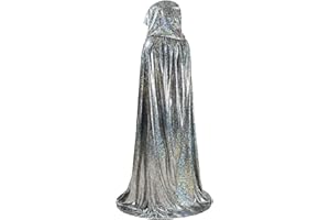 Moonlove Bling Bling Long Halloween Cape Luxuriant Cloaks With Hooded Hat Adults Mysterious Cosplay Costume Master Wizard Fairytale Fancy Dress Robe for Halloween Party Costume Ball
