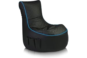 Ecopuf Pablo | Pouf Poltrona Sacco Gaming in Ecopelle Trapuntata Schienale Alto | Puffo per Sedersi con Tasche portaoggetti e supporto cuffie | Puff Poltrona Video Gaming dim. 77x84 Cm