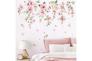 Decvictor Adesivi Murali Fiore rosa Adesivi da Parete 10 Fogli Primavera Giardino Fiori Adesivo Muro Decorativo per Soggiorno Camera Letto Divano Corridoio Muro Armadietto Cassetti