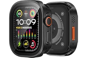 Bisikor 3 in 1 Metal Cases Compatible with Apple Watch Ultra 3/2/1 49mm Case Built-in Screen Protector, Straight Edge Rugged Protective Metal Cover with Back Cover for iWatch 49mm, Black