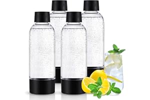 meekoo 4 Pcs Soda Carbonating Bottles Clear Soda Maker Bottle Plastic Soda Bottle Compatible with Isoda Drinkmate Maker for Kitchen Home Party Carbonated Drinks Beverages(1 Liter)