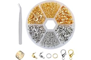 OMBRISA Clasps Jewellery Making Set 462 Pcs, Jewellery Clasps Silver Gold, with Open Jump Rings, Crimp Ends, Lobster Clasps, Jump Ring Opener and Tweezer, for DIY Crafts Jewellery Making (Silver+Gold)
