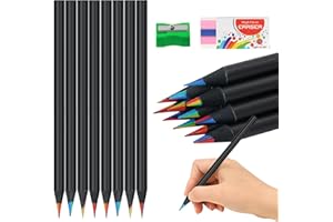 AUAUY 12 tęczowych kredek, 7 w 1, tęczowe kredki z gumkami do ścierania i temperówkami, tęczowe kredki dla dorosłych lub dzieci, do rysowania, kolorowania, szkicowania