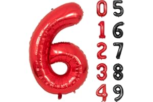 YOYOIN Folienballon Zahl 6 Rot XXL Riesen Folienballon Mylar Helium Luftballon 6. Geburtstag für Junge Mann Frau 6. Jahre Geburtstagsdeko Jubiläum Deko