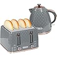 HOMCOM Kettle and Toaster Set, 1.7L 3000W Fast Boil Jug Kettle with Auto Shut Off, 4 Slice Toaster with 7 Level Browning Controls & Crumb Tray, Grey