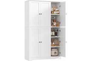 FirFurd Kitchen Cupboard Tall Kitchen Cabinets with 6 Doors Free Standing Sideboard Storage Cabinet Pantry Cupboard with 2 Adjustable Shelves Dining Room Furniture 180x106x37cm White
