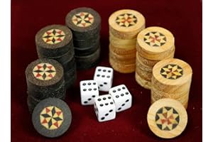 ELESSAR Original Handgefertigte Holz Backgammon DAMA Mosaik Steine 30 Stück aus Holz in Handgefertigt Samtbeute mit 4 Würfelsteine (Ø20 mm)