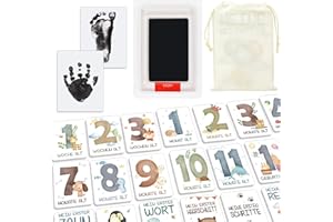 DPKOW 46 Deutsch Baby Meilensteinkarten für Junge Mädchen Babys, Meilensteinkarten & Abdruckset für Babyparty Taufe Geburt Geschenkidee Tiere
