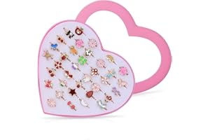 Diealles Shine Vordas 36 sztuk dziewczęcych pierścionków dla dzieci – regulowany zestaw pierścionków dla małych dziewczynek z pudełkiem w kształcie serca, idealne na urodziny, torby na cukierki,