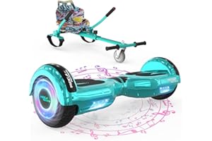 MEGA MOTION Hoverboard Go Kart, Hoverboards with Hoverkart for kids, 6.5 Inch Two-Wheel Self Balancing Hoverboard with Bluetooth Speaker, with LED Lights, Gift for Children and Teenager