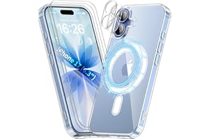 SOGUDE Coque pour iPhone 17 6,3 Pouces avec 2 Verre Trempé et 2 Caméra Protecteur, Compatible avec MagSafe, 5 en 1 Magnétique Étui Aimantée de Protection Dos PC et Bumper TPU - Transparente