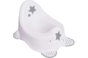 Babycurls Steady Potty with Non Slip Grip Feet Silver Stars - Easy to Clean Loo Training for Kids Toddlers Infants Practical Lightweight and Portable with High Back and Carry Handle (White)
