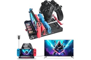 JZW-SHOP Switch Station d'accueil TV et support mural pour NS Switch/OLED, station de charge pour Joycon avec 4 chargeurs de manettes