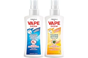 EUROCALI Vape Derm Scudo Attivo a Base di Icaridina + Vape Derm Sport Antipuntura efficace contro Zanzare e Zecche Presidio Medico Chirurgico Dermatologicamente Testato - 2 Spray da 100ml
