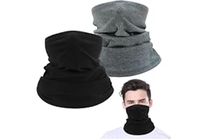 KASESSS 2 Piezas Braga Cuello Hombre Mujer, Braga Moto de Cuello, Multifuncional Deporte Pañuelo Tubular Bandana, Invierno Calentador Pasamontañas para Ciclismo Correr Exteriores Esquí(Negro,Gris)