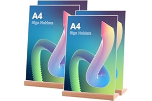 Srvnpioy Slant Back Acrylic Sign Holder A4, 4 Pack, Clear L-Shape Desktop Plastic Sign Holder Stand, A4 Tabletop Display Stands for Tables, A4 Poster Holder Menu Stand for Restaurant, Store, Office