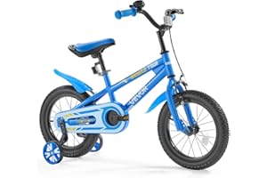 VEVOR Vélo Enfant 90-115 cm, Style BMX, avec Roues Stabilisatrices Amovibles, Selle Réglable, Facile à Monter, Frein à Main et à Pied, Vélo pour Tout-Petits, Garçons, Filles, Débutants 3-6 Ans, Bleu