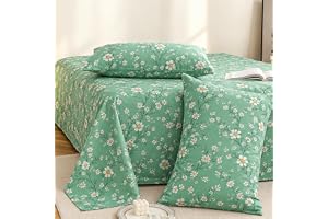 BSB HOME 100% Cotton Feel Double Bed Bedsheet Set | 144 TC Soft & Breathable | Mint Green White Flower Print with 2 Pillow Co
