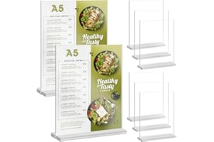 WIYETY Lot de 6 présentoirs de table en acrylique A5 : support en L transparent Présentoir publicitaire A5 en acrylique Présentoir de menu Présentoir en plastique transparent pour photos Bureau